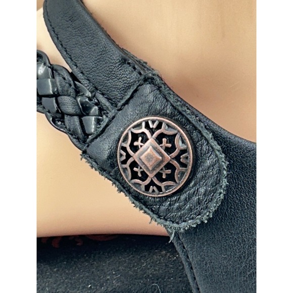 Aetrex Black Leather Braided Strap Cork Comfort Sandals Size 11 Wide - Picture 3 of 10